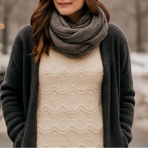 Faded Glory Cream Lace Short Sleeve Top - Size L